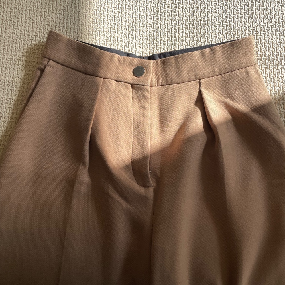 Maje Camel Colored Wide Leg Cropped Trouser